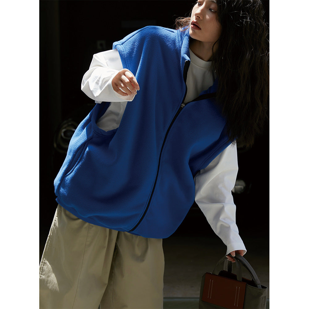 Damen Oversize-Fleece-Weste mit Reißverschluss und Stehkragen Echoarchiv