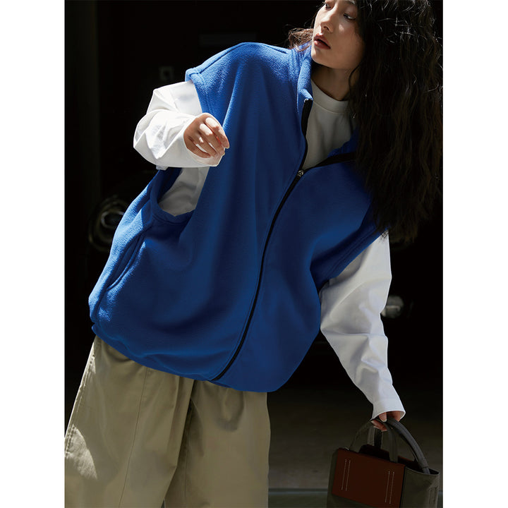 Damen Oversize-Fleece-Weste mit Reißverschluss und Stehkragen Echoarchiv