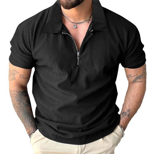 Herren modisches kurzärmliges Polo-Shirt mit lässigem Hochkragen und Reißverschluss Echoarchiv