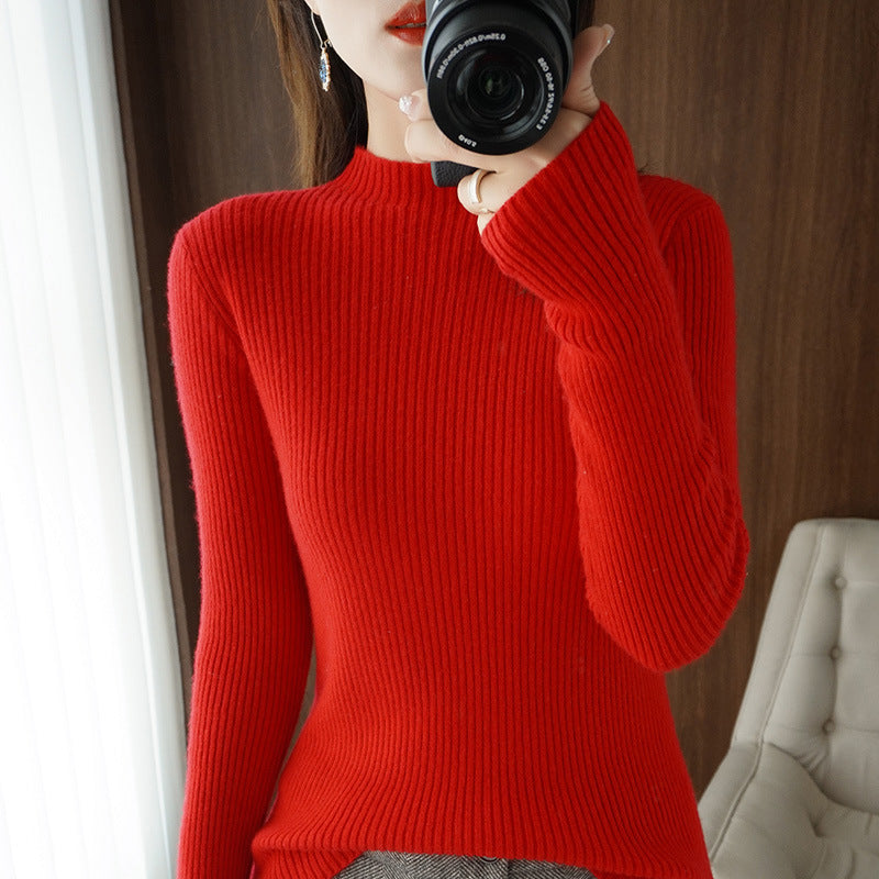Damen Luxus-Feinstrickpullover mit schmaler Rippenstruktur und kurzem Stehkragen Echoarchiv