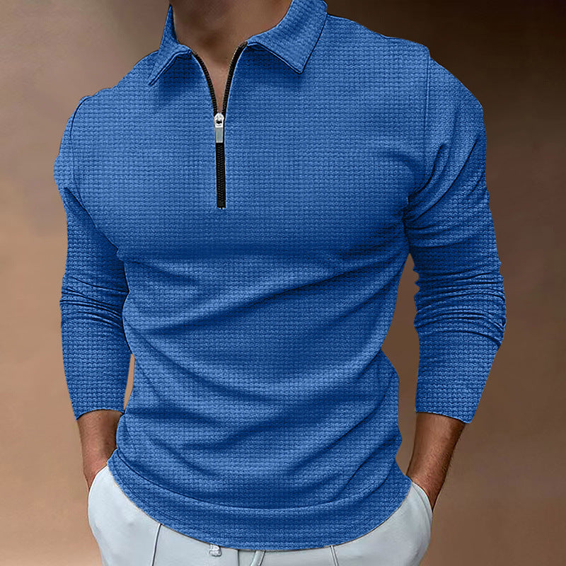 Herren Sportliches Langarm-Henley-Shirt mit Reißverschluss und strukturierter Oberfläche Echoarchiv