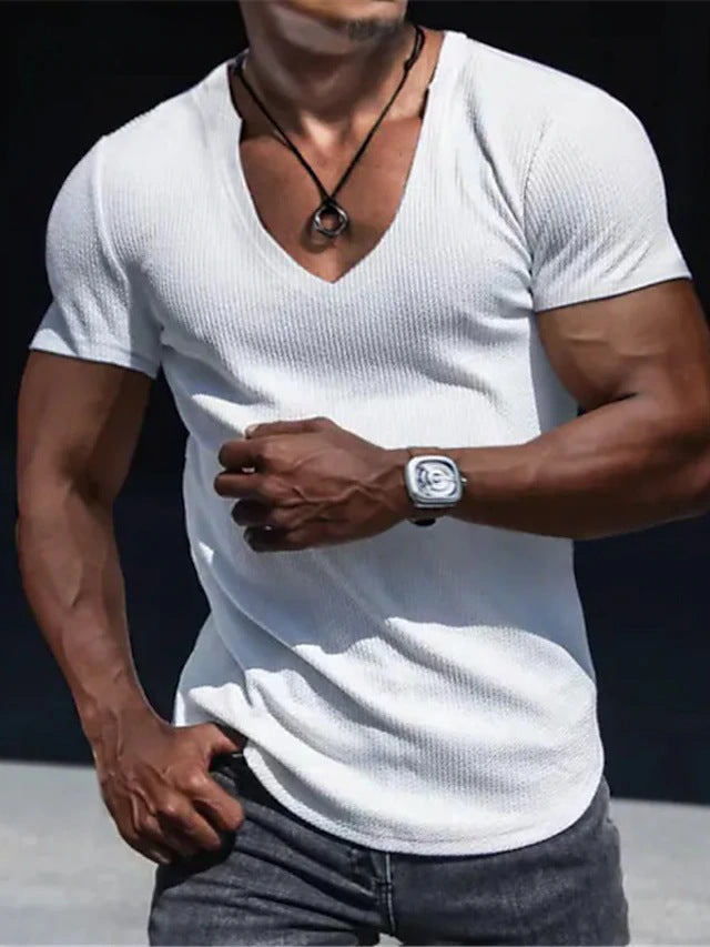 Herren sportliches V-Ausschnitt T-Shirt aus strukturiertem Gewebe Echoarchiv