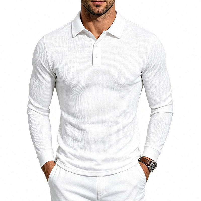 Herren Slim-Fit Poloshirt mit Langarm und Waffelstruktur Echoarchiv