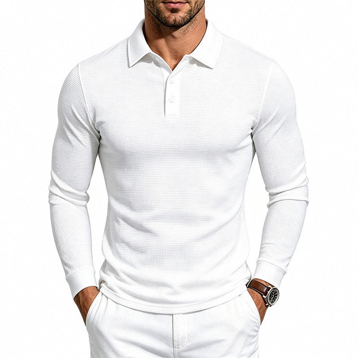 Herren Slim-Fit Poloshirt mit Langarm und Waffelstruktur Echoarchiv