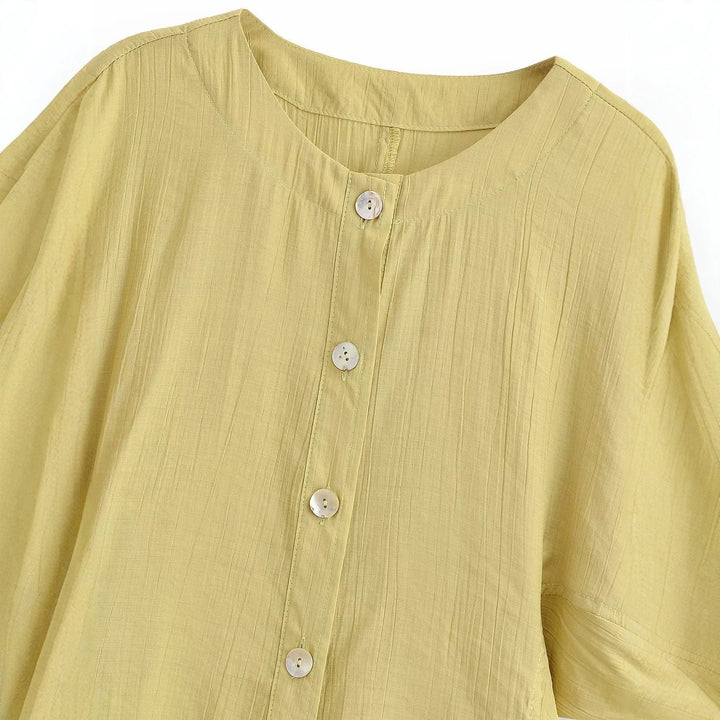 Damen Leichtes Crinkle-Blusen-Shirt mit Knopfleiste und gerafften Ballonärmeln Echo Archiv