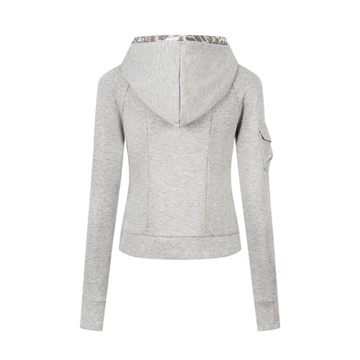 Damen Lagenlook-Zip-Hoodie mit metallischem Leoparden-Innenfutter und schmaler Silhouette Echoarchiv