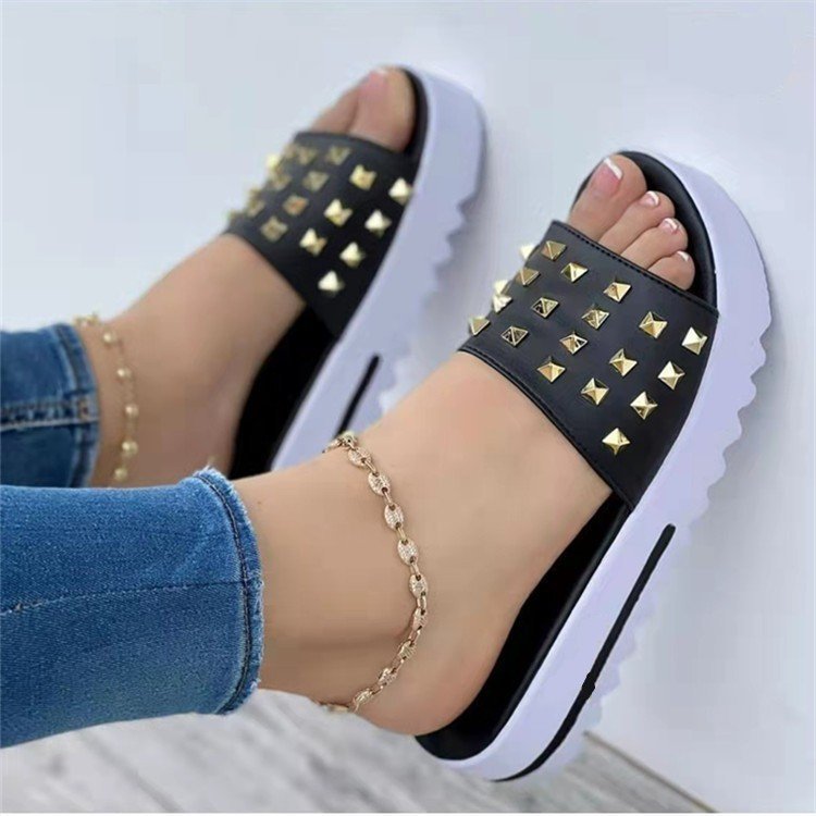 Damen nan Nieten-Pantolette mit gepolstertem Komfortfußbett und profiliertem Flatform-Absatz Echo Archiv