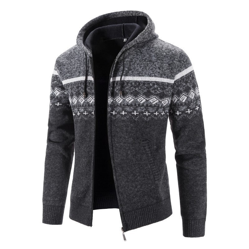 Herren Strickjacke mit Kapuze und eleganten Mustern Echoarchiv