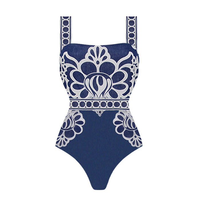 Damen eleganter einteiliger Badeanzug mit aufwendiger Spitzenverzierung Echo Archiv