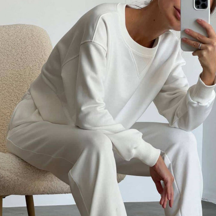 Damen nan Cropped-Sweater-Set mit V-Nahtdetail und hoher Taille Jogginghose Echo Archiv