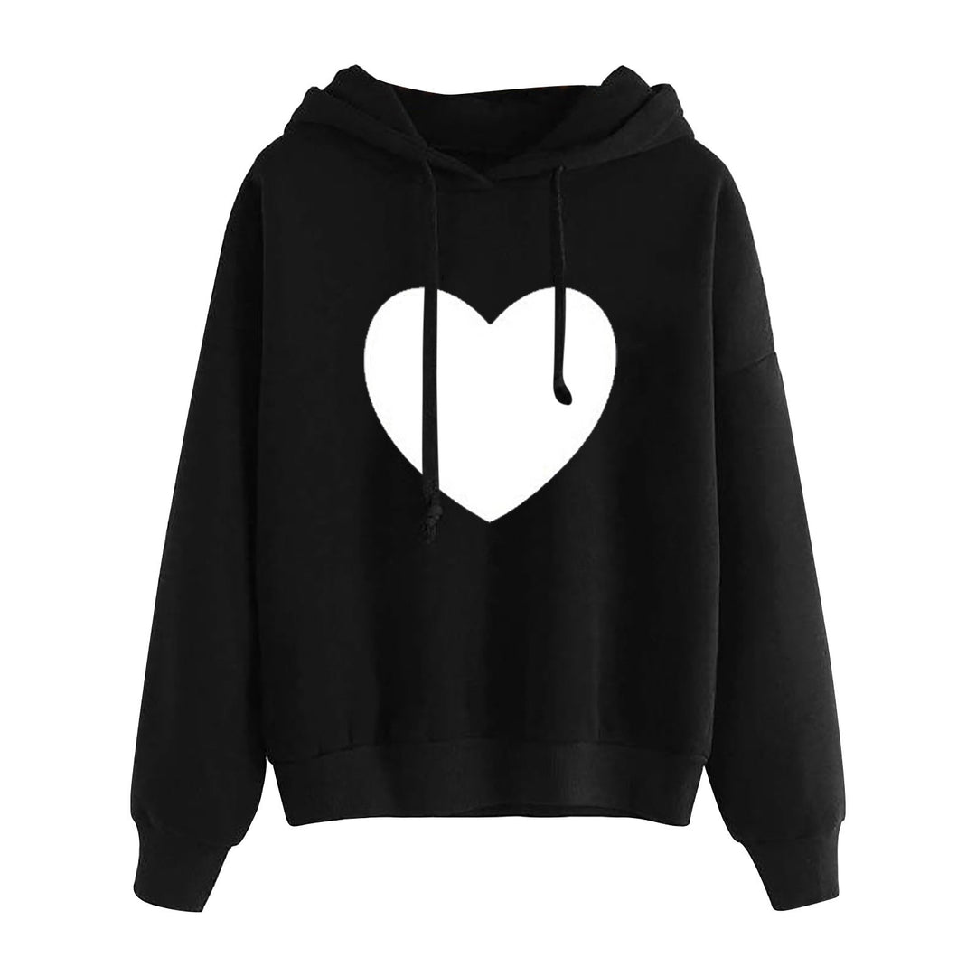 Damen leichter Oversize Kapuzenpullover mit Herz‑EKG‑Motiv, langen Kordeln und elastischem Bund – Auréline