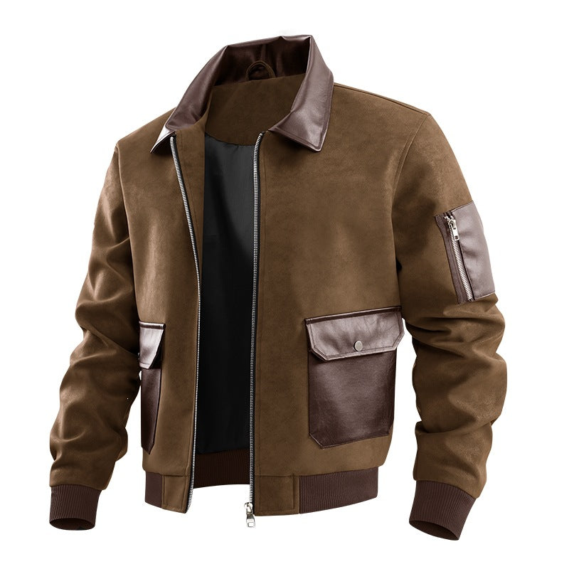 Herren Modische Kunstleder-Bomberjacke mit zahlreichen Taschen Echo Archiv
