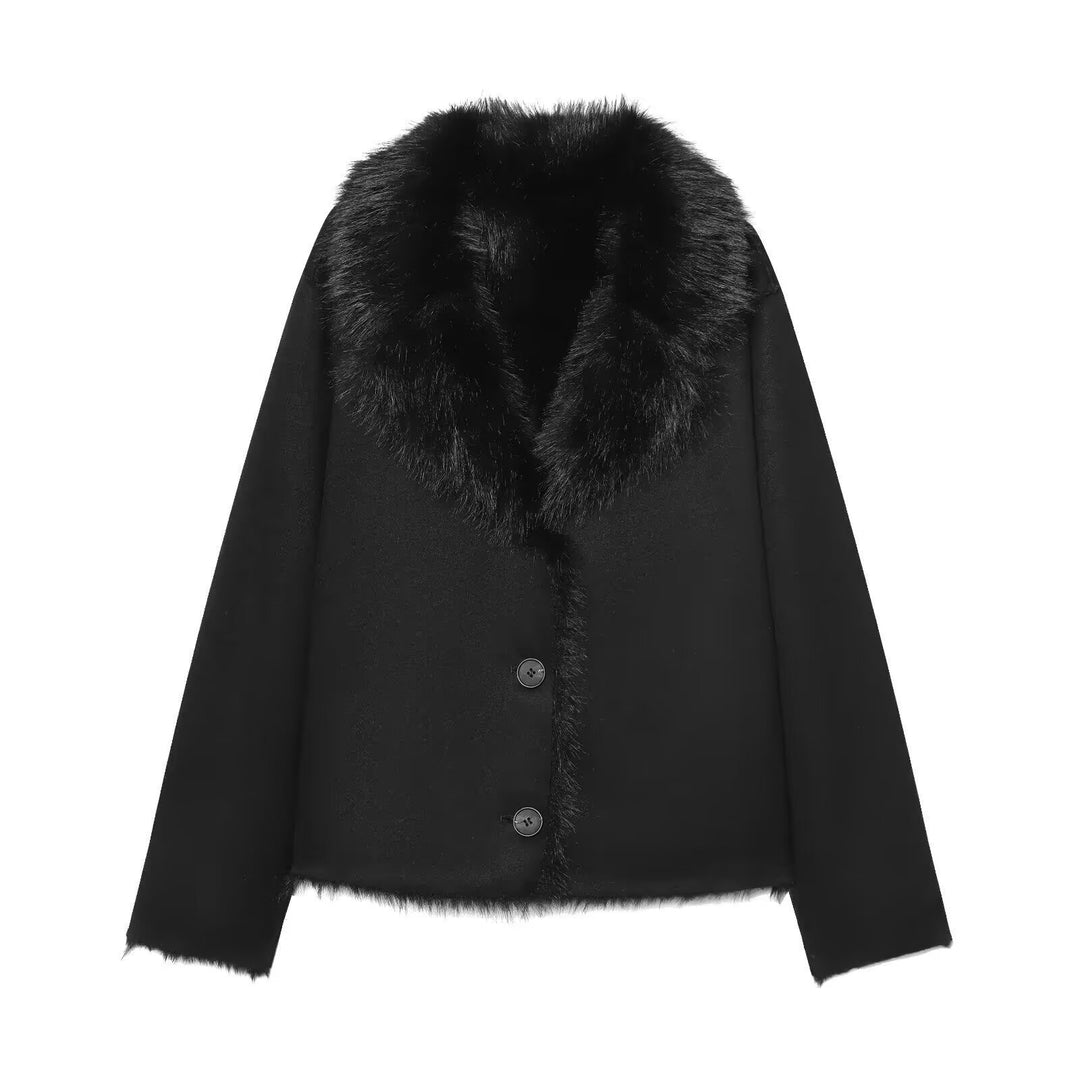 Damen Gekürzter Wollmix-Blouson mit voluminösem Kunstfellkragen Echo Archiv