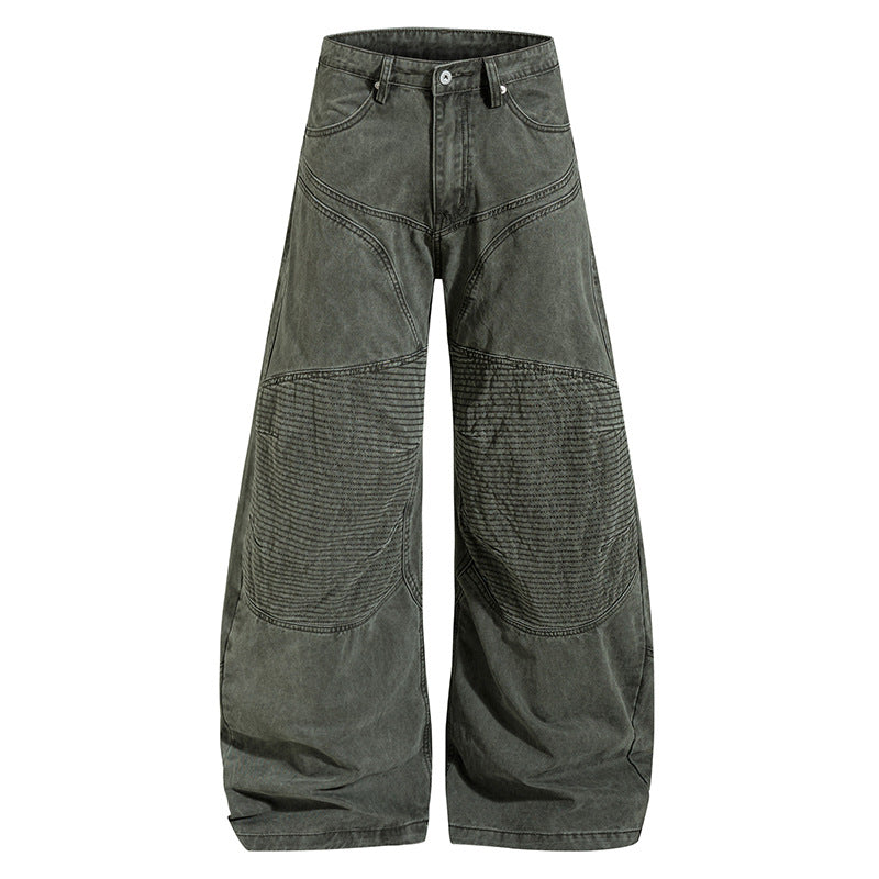 Damen Hochtaillierte weite Denim‑Culottehose mit verstärkten Rippen‑Kniepaneelen und Patch‑Stitching Echoarchiv
