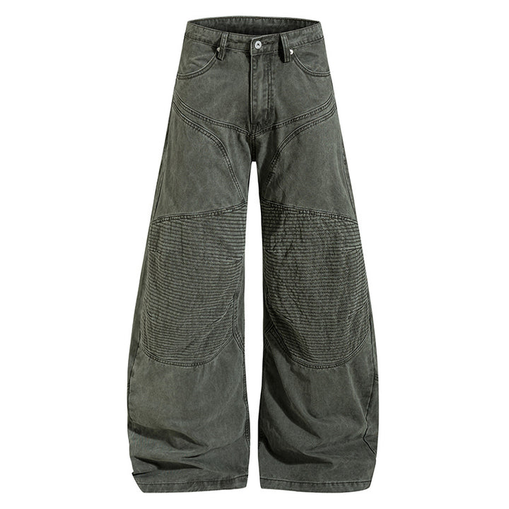 Damen Hochtaillierte weite Denim‑Culottehose mit verstärkten Rippen‑Kniepaneelen und Patch‑Stitching Echoarchiv