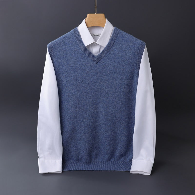 Herren Feine V‑Ausschnitt Strickweste aus Merino‑Blend mit geripptem Saum Echoarchiv