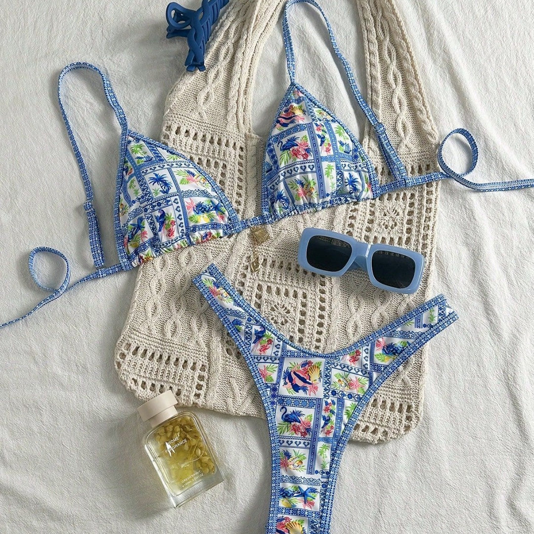 Damen Triangel-Bikini mit floralem Motiv und verstellbaren Trägern Echo Archiv