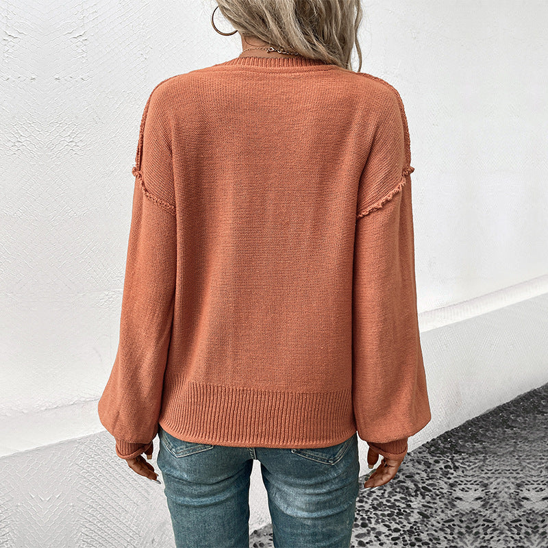 Damen Eleganter Pullover mit V-Ausschnitt und Ballonärmeln Echo Archiv