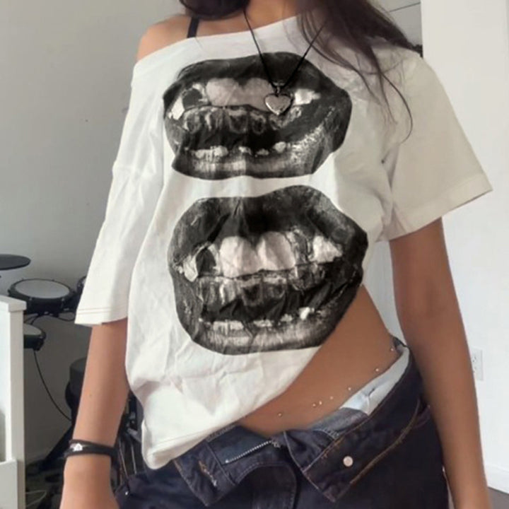 Damen Kreatives Oversized T-Shirt mit grafischem Druck Echo Archiv