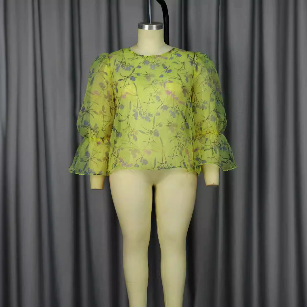 Damen blumige Chiffonbluse mit voluminösen Ärmeln Echo Archiv
