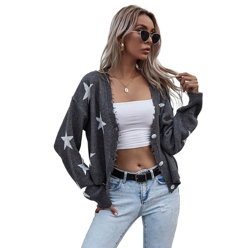 Damen Lässiger Cardigan mit Sternenprint und Knopfdetails Echo Archiv