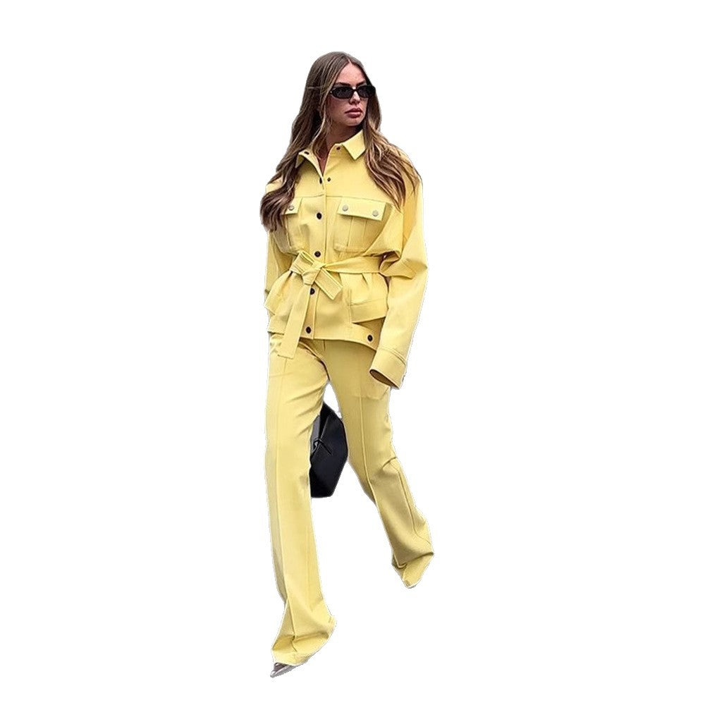 Damen Utility-Blazer mit Bindegürtel und hochtaillierter Bundhose Echoarchiv