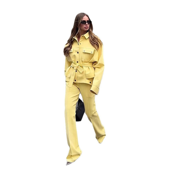 Damen Utility-Blazer mit Bindegürtel und hochtaillierter Bundhose Echoarchiv