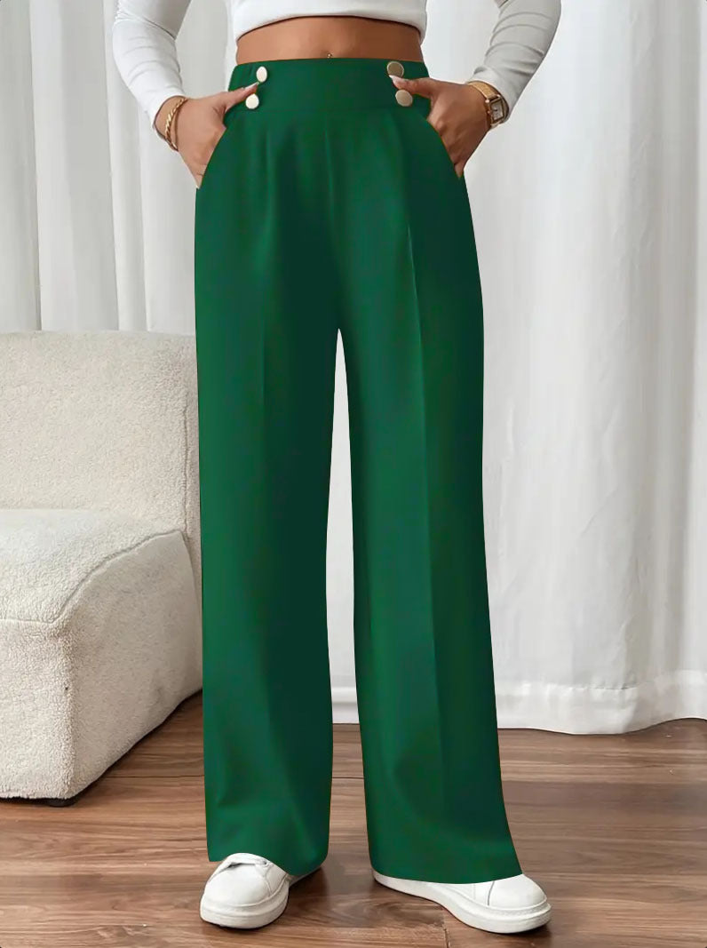 Damen Hochtaillierte Palazzo-Hose mit Zierknopfleiste, Bügelfalte und Eingrifftaschen – Avélisse