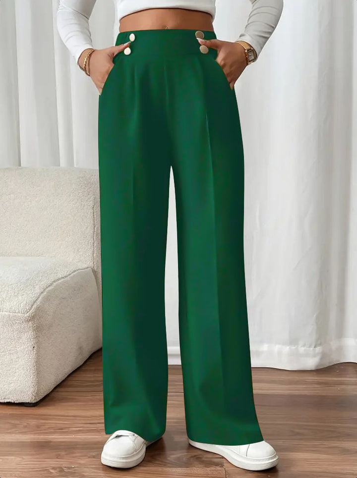 Damen Hochtaillierte Palazzo-Hose mit Zierknopfleiste, Bügelfalte und Eingrifftaschen – Avélisse