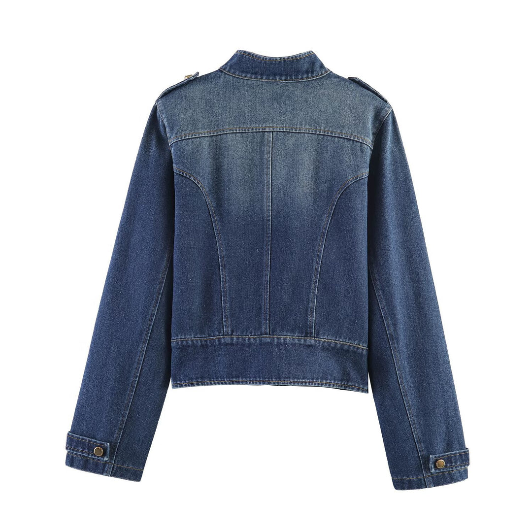 Damen Jeansjacke mit Stehkragen, Doppelreihen‑Druckknöpfen und Schulterklappen Echo Archiv