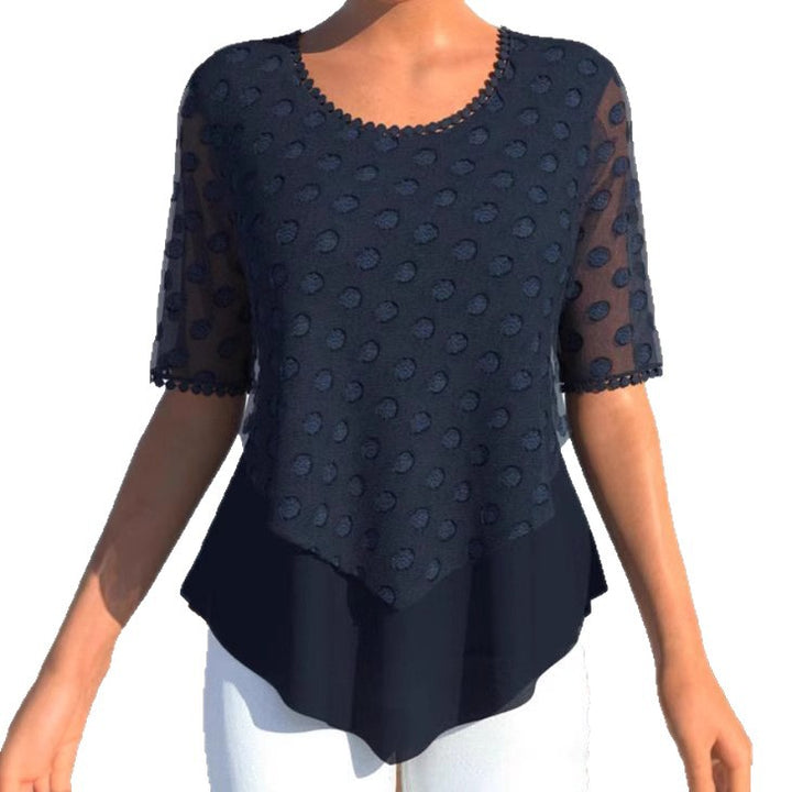 Damen nan elegante Lagenbluse mit transparentem Tüllüberzug, Pünktchenstruktur und asymmetrischem Zipfelsaum Echo Archiv