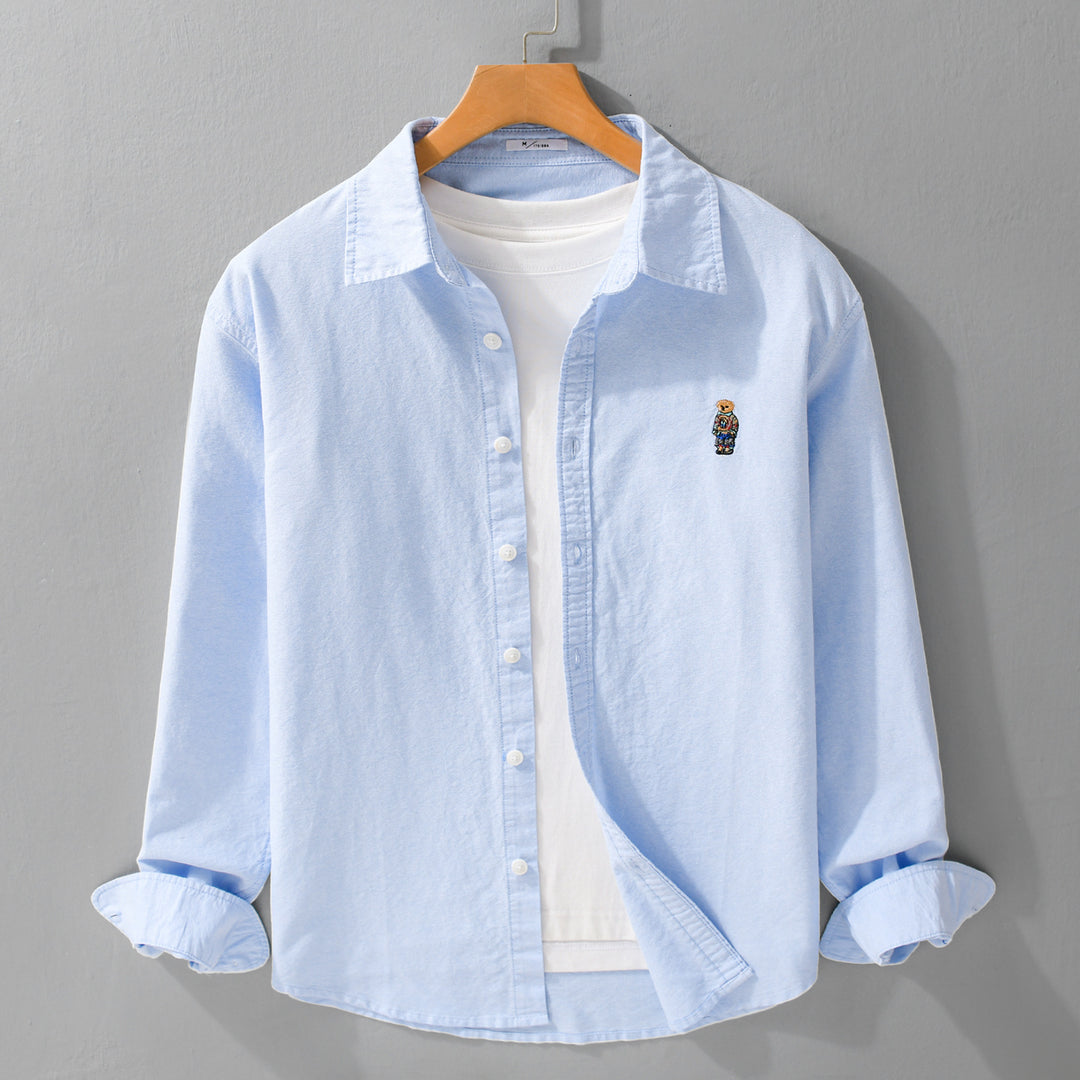 Herren Button-Down Overshirt im Casual-Relaxed-Stil mit tonaler Stickerei Echoarchiv
