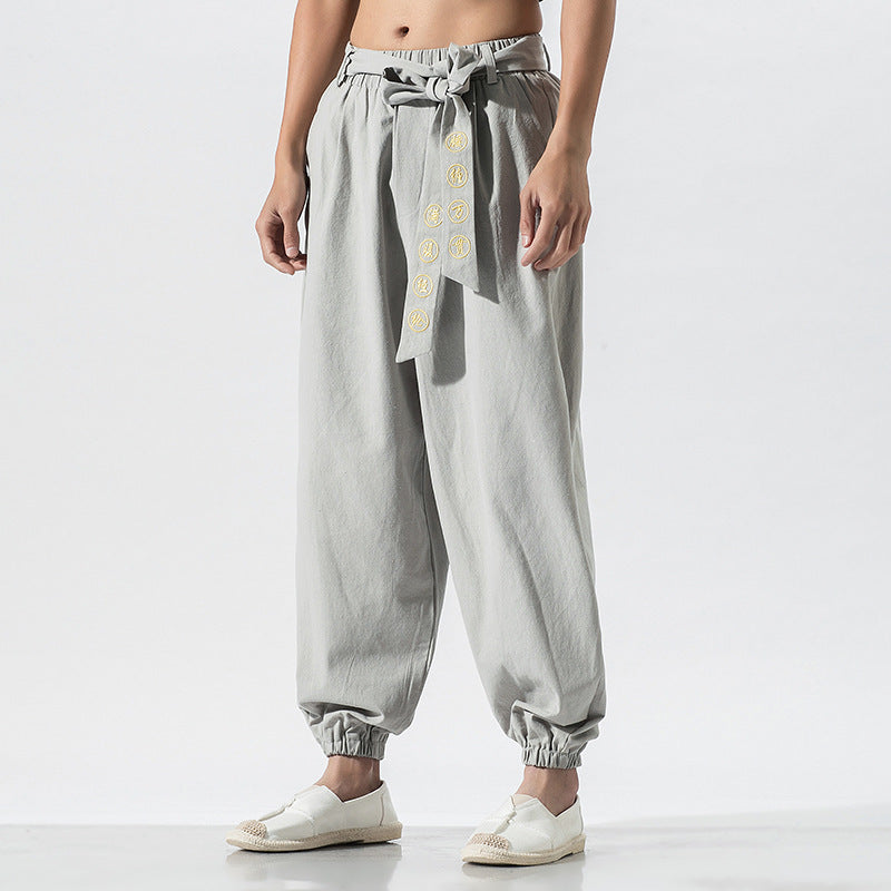 Damen nan weite Leinenhose mit Tunnelzug Bund Bindedetail und elastischen Knöchelabschlüssen Echo Archiv