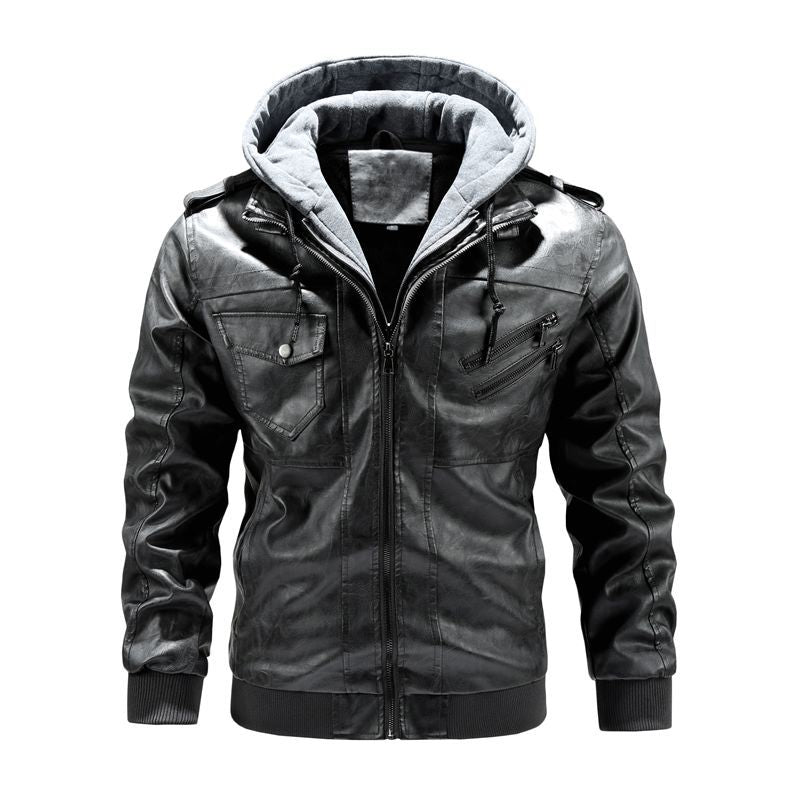 Herren Stylische Kunstlederjacke mit Kapuze Echo Archiv