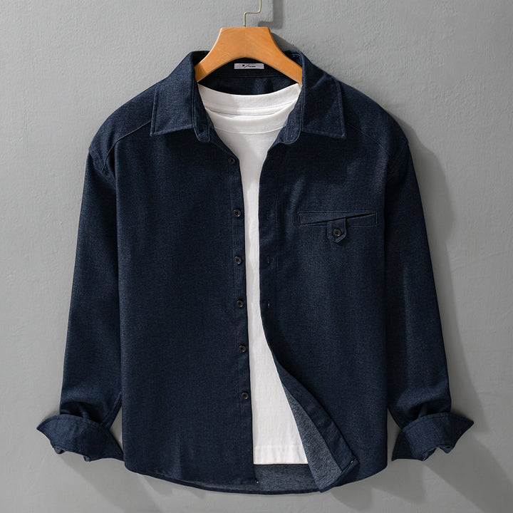 Herren Weiches Denim-Overshirt mit Pattentasche und lockerem Schnitt Echoarchiv