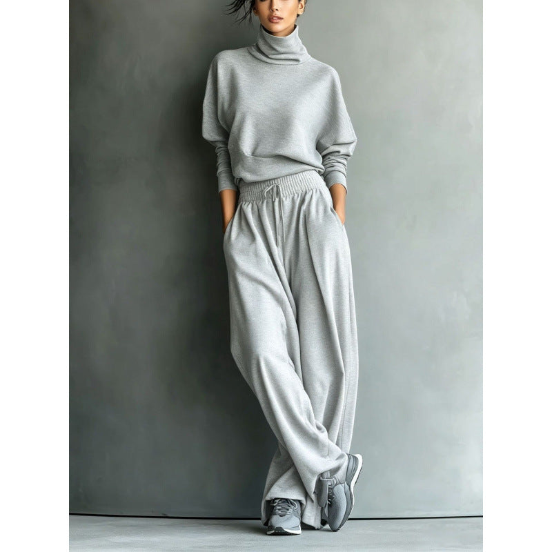 Damen Rollkragen-Loungewear-Set mit Oversize-Oberteil und weitem Gummibund-Hose Echoarchiv