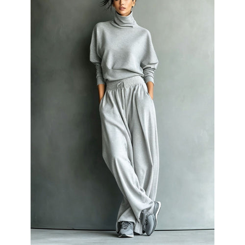 Damen Rollkragen-Loungewear-Set mit Oversize-Oberteil und weitem Gummibund-Hose Echoarchiv