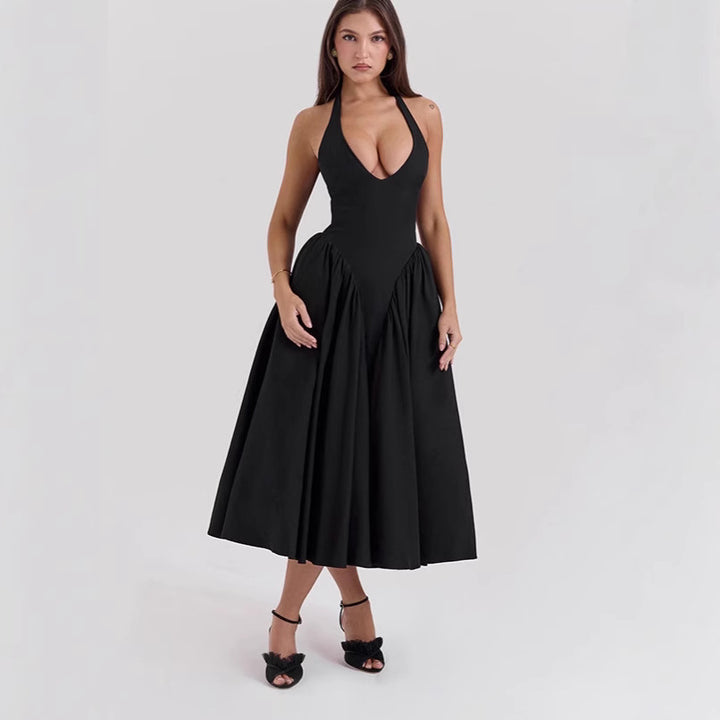 Damen nan figurschmeichelndes Neckholder-Bustier-Midikleid mit taillierter Miederform und weitem Tellerrock Echo Archiv