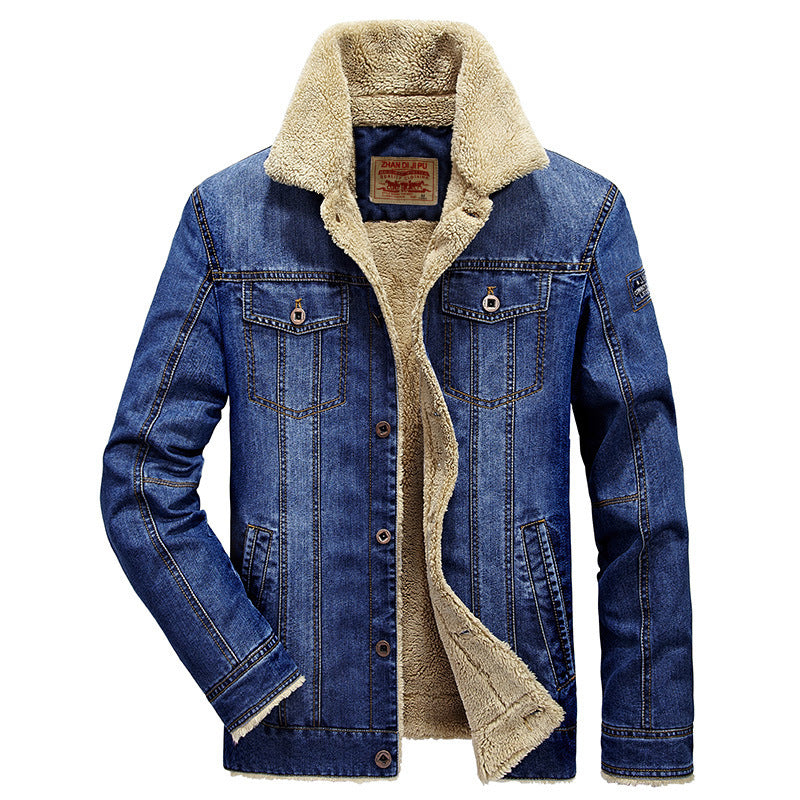 Herren Thermo-Denimjacke im Truckerstil mit vollem Teddyfleece-Innenfutter und hohem Umlegekragen Echo Archiv