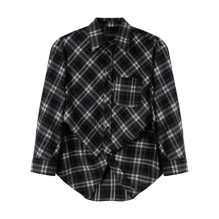 Damen Oversize-Flanellhemd mit asymmetrischem Saum Echoarchiv