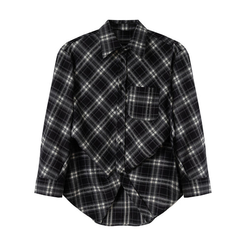 Damen Oversize-Flanellhemd mit asymmetrischem Saum Echoarchiv