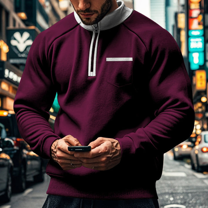Herren sportlicher Stehkragen Pullover mit Reißverschluss und praktischer Brusttasche Echoarchiv