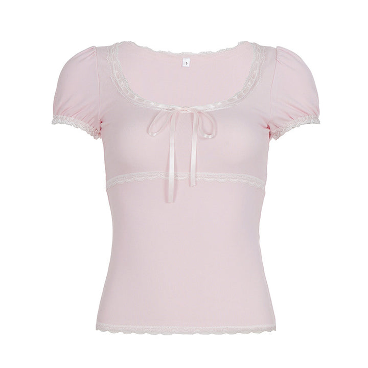 Damen Kurzarm Top mit Rüschendetails und verspieltem Kordelzug Echo Archiv