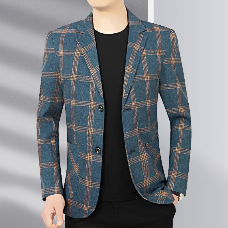 Herren Modernes kariertes Tailored-Sakko aus Wollmix mit kontrastierenden Nahtdetails und aufgesetzten Fronttaschen Echoarchiv