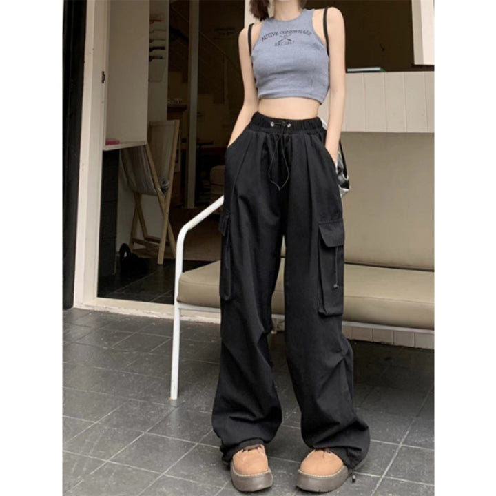 Damen Cargo-Hose mit hoher Taille, Elastikbund, großen Klappentaschen und Kordelzug – Avélisse