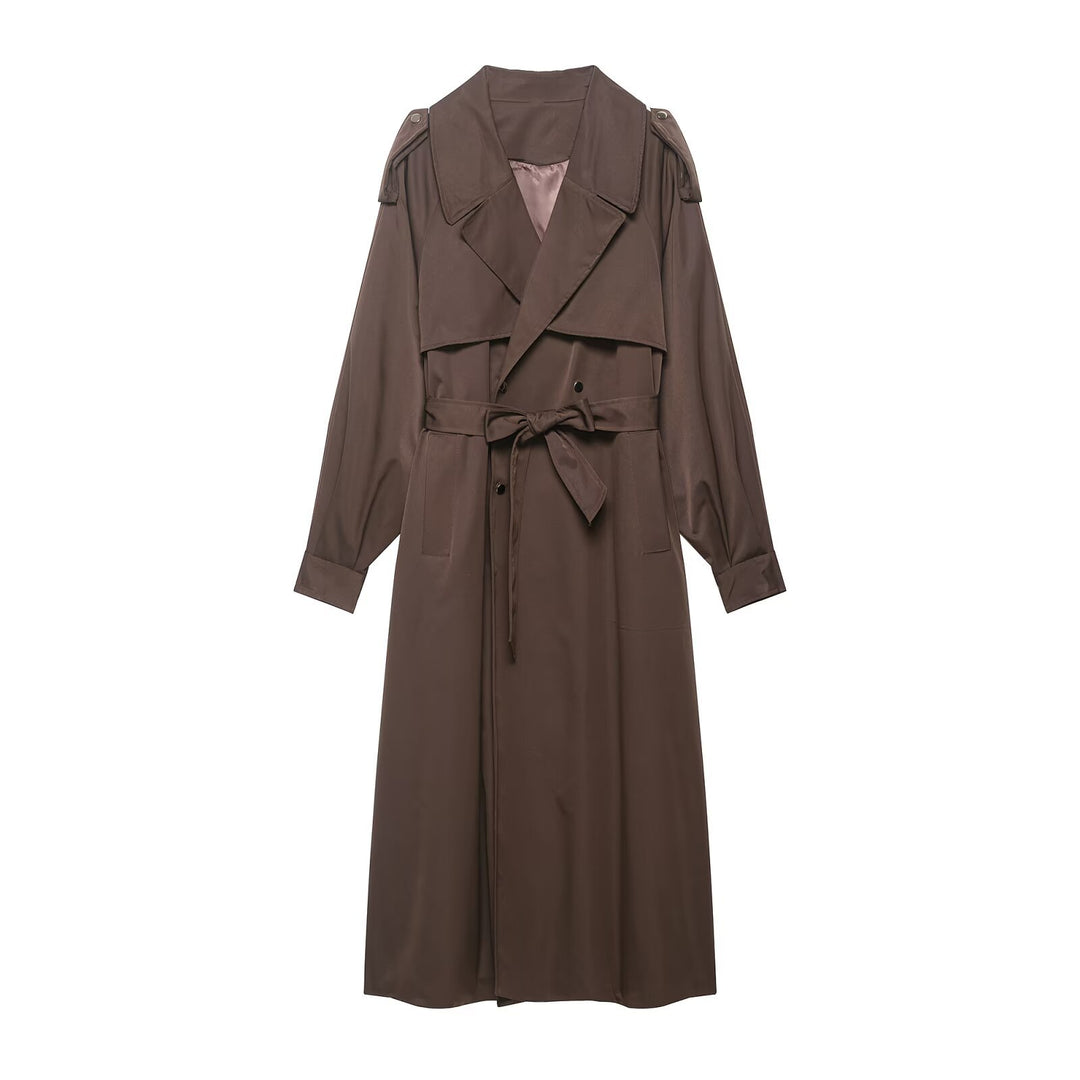 Damen Trenchcoat mit Taillengürtel, Schulterklappen und weitem Wasserfall-Revers Echo Archiv