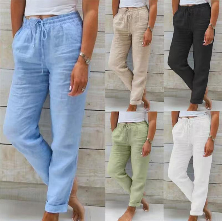 Damen lässige Leinenhose mit elastischem Bund Kordelzug und Seitentaschen – Avélisse