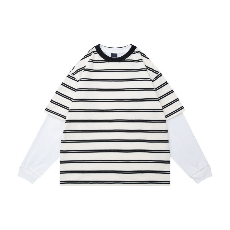 Unisex Lagenlook-Langarmshirt mit gestreiftem Oversize-Oberteil und eingesetzten Innärmeln Echoarchiv