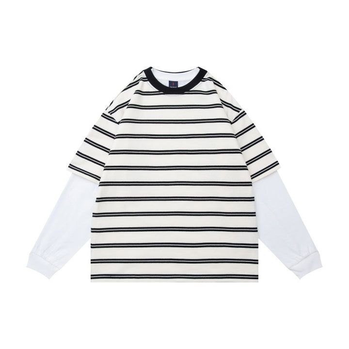 Unisex Lagenlook-Langarmshirt mit gestreiftem Oversize-Oberteil und eingesetzten Innärmeln Echoarchiv