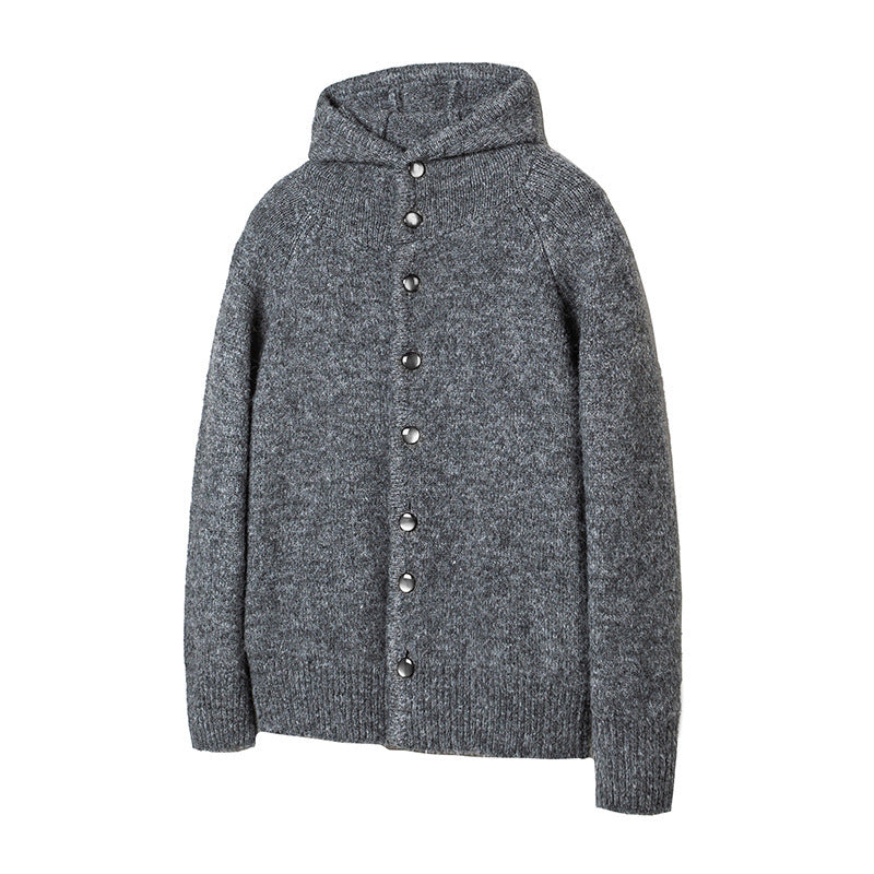 Herren Grobgestrickter Kapuzen-Cardigan mit durchgehender Knopfleiste und Rippenbündchen Echo Archiv